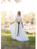 Ivory Lace Chiffon Pearl Buttons Back Classic Wedding Dress